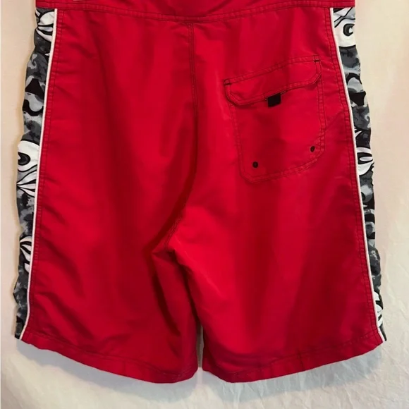 H-25 Men’s RS Surf Red Gray & White Floral Side Seam Summer Swim Board Shorts - Picture 4 of 10